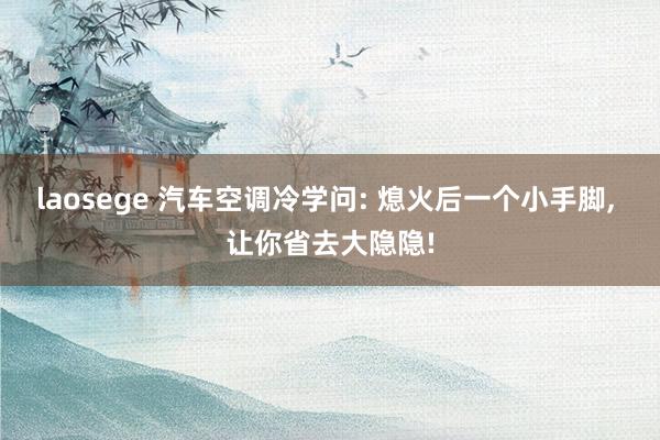 laosege 汽车空调冷学问: 熄火后一个小手脚, 让你省去大隐隐!