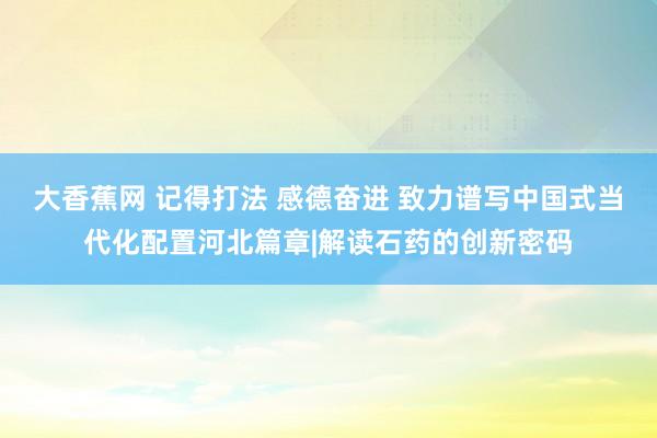 大香蕉网 记得打法 感德奋进 致力谱写中国式当代化配置河北篇章|解读石药的创新密码