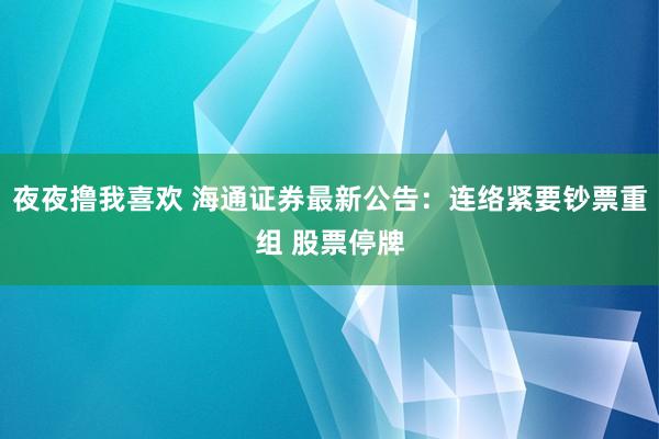 夜夜撸我喜欢 海通证券最新公告：连络紧要钞票重组 股票停牌